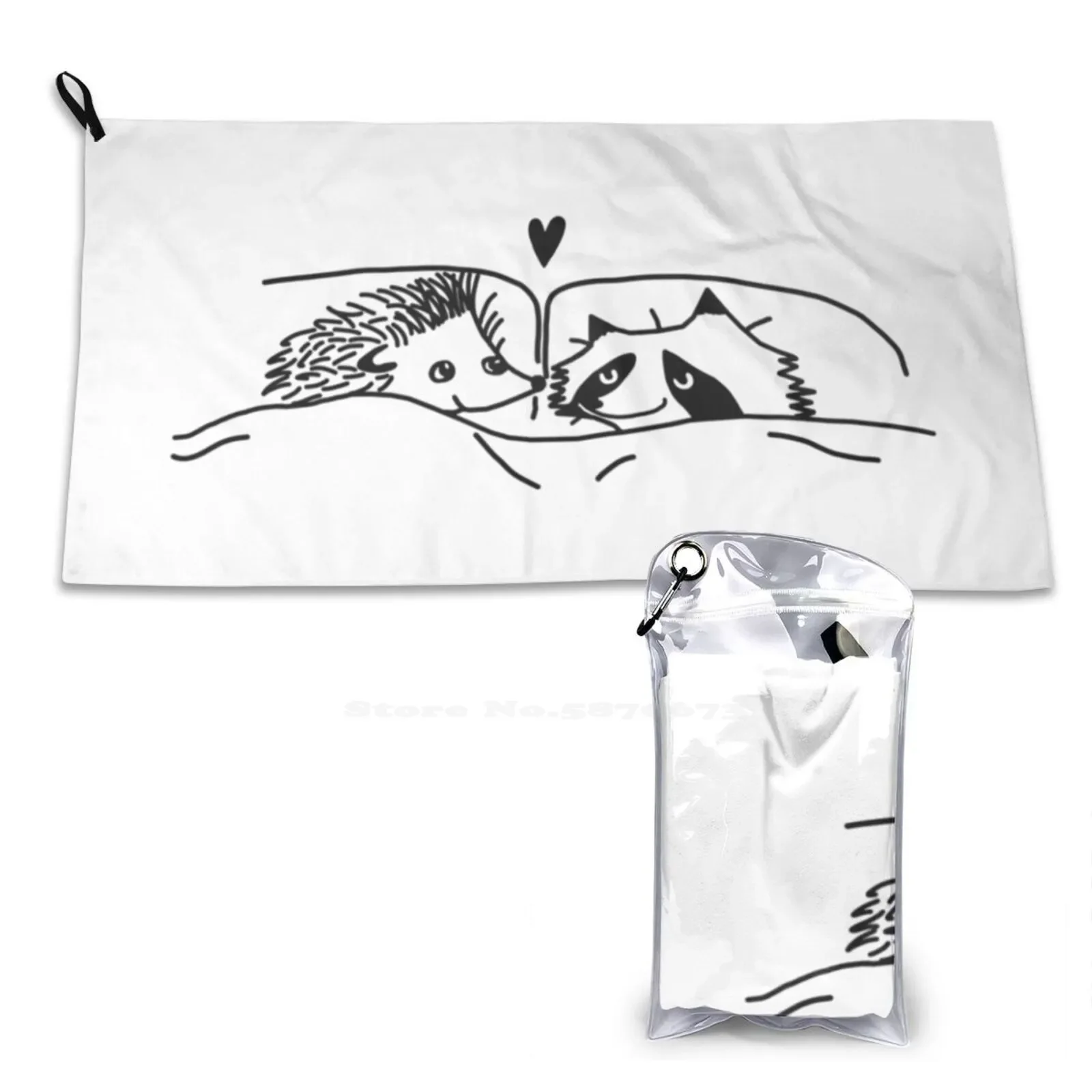 Hedgehog and Raccoon Drawing Soft Microfiber Fabric Face Towel Skam France Skamfrance Elu Lucas X Eliott Lucas Lallemant Eliott