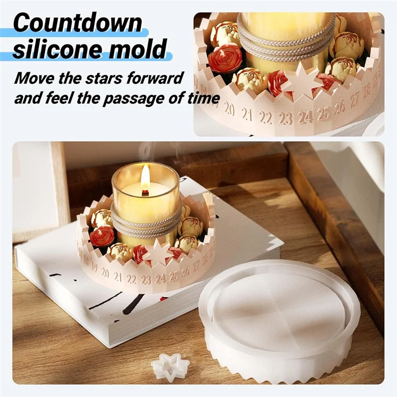 ABDJ-سيليكون لقالب الشموع، شكل نجمة، إكليل المجيء، تقويم عيد الميلاد، مجموعة قوالب السيليكون