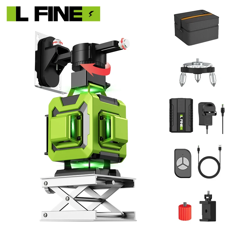 LFINE Professional 16 Lines Laser Level Automatic 360 Self-Leveling Nivel Laser Horizontal Vertical Green Lines Laser Level Tool