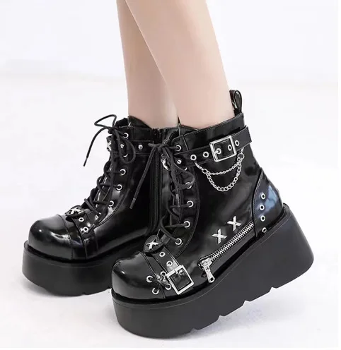 Brand New Gothic Style Platform Vampire Cosplay Women Mid-calf Boots Winter Wedges Comfy Women Motorcycle Boots Shoes 2023