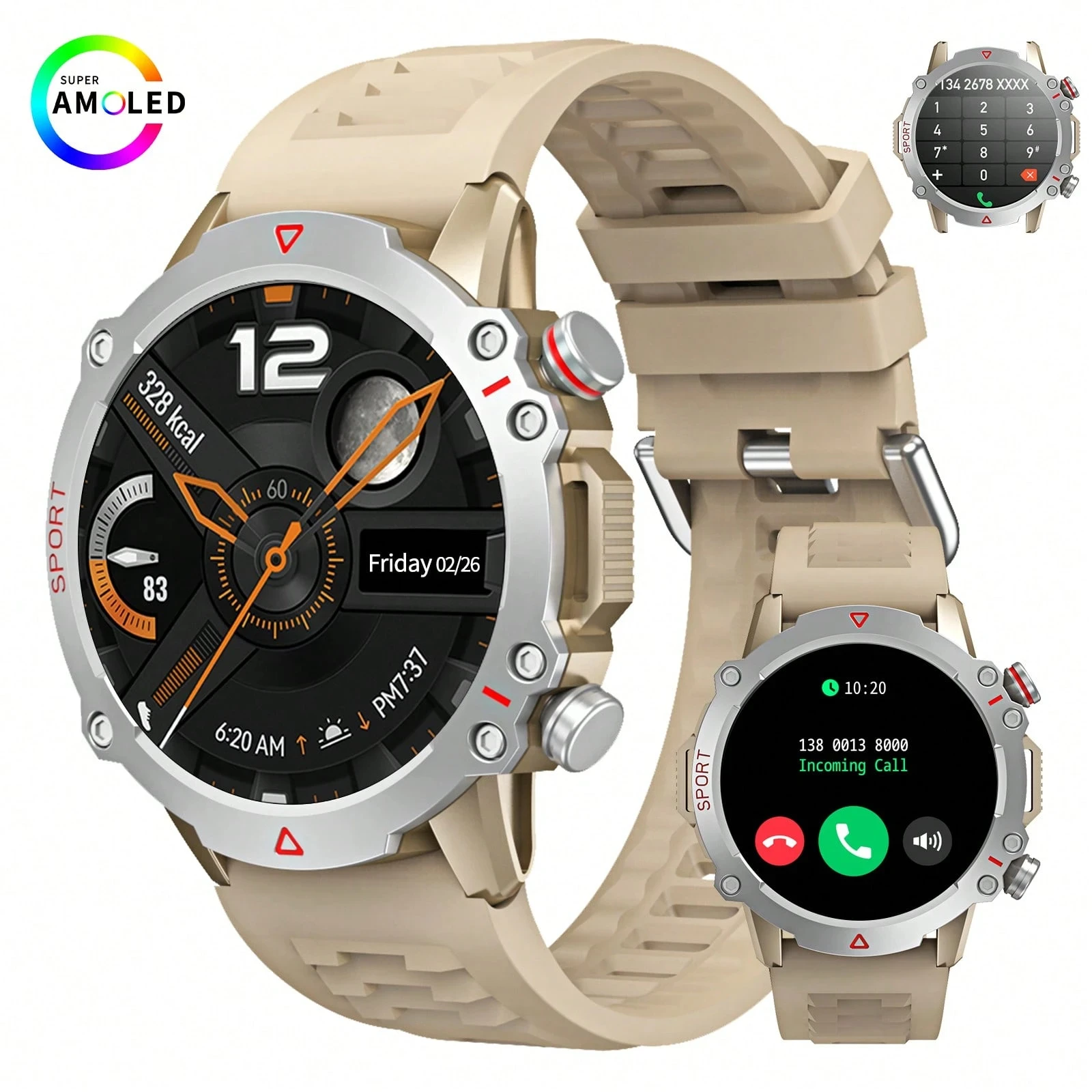 

AMOLED-экран, беспроводные звонки, мультиспортивные режимы, уведомления о сообщениях, удаленная съемка фото, управление музыкой, фитнес-трекер для активного отдыха | Спортивный