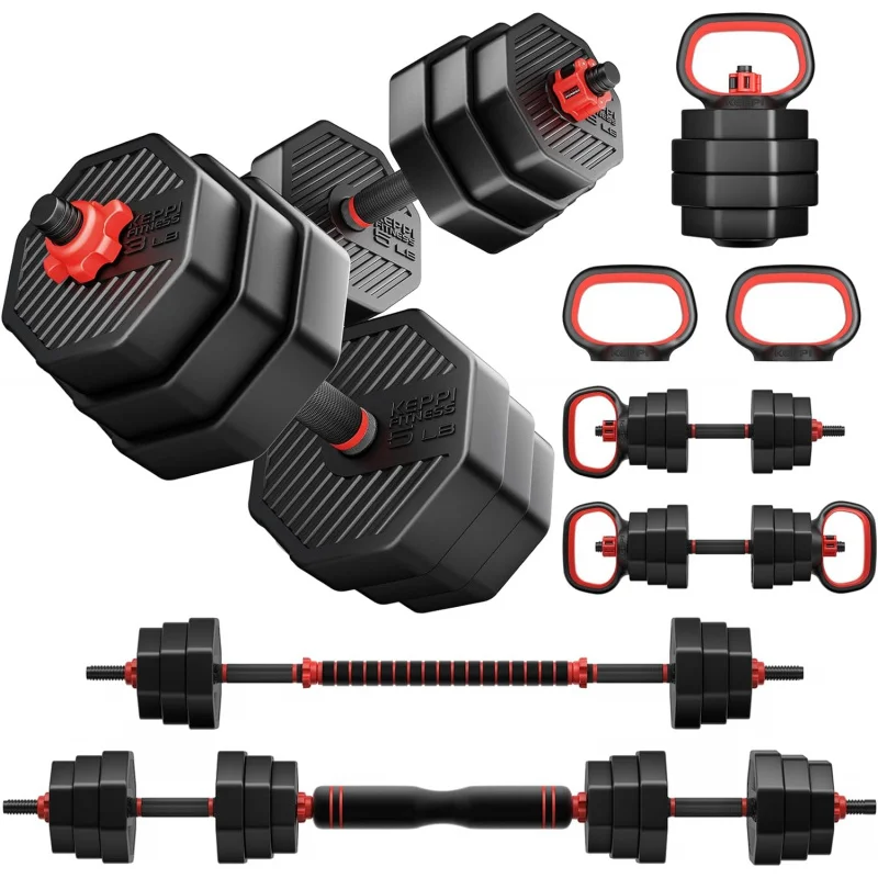 

AQKeppiFitness Adjustable ,30/50/70/90 lb Weight Set Connector Bar,4 in 1 Workout Gear with Dumbbell,Kettlebell