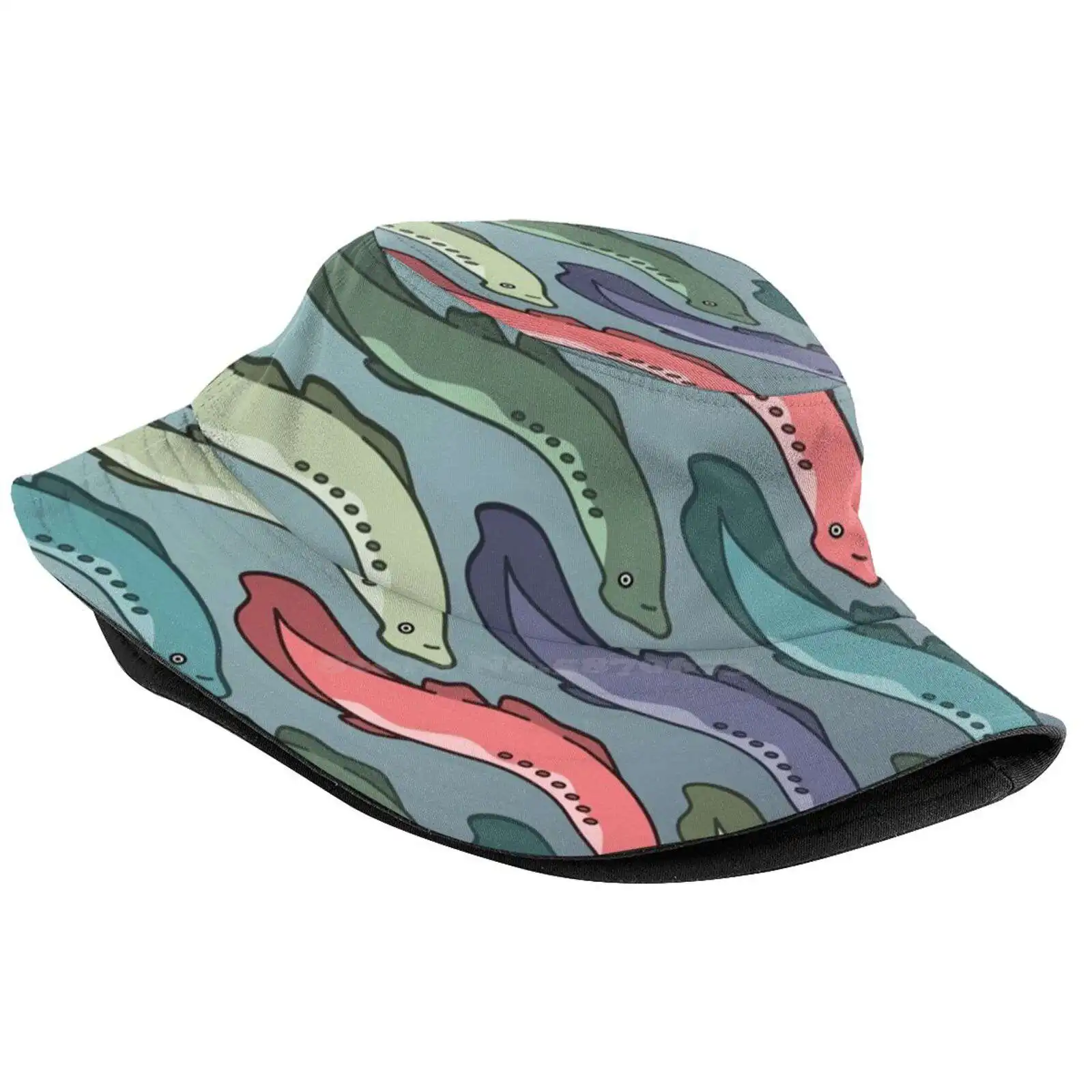 The Swim Of The Lamps Sun Cap Fisherman Hat Bucket Hats Lampreys Fishes Eels Animals Ocean Water Swim Slime Pink Blue Green