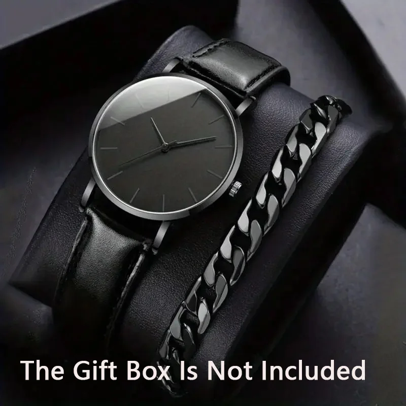 2-piece men's quartz watch + accessories, combining business and sports styles, suitable as Valentine's Day and New Year gifts