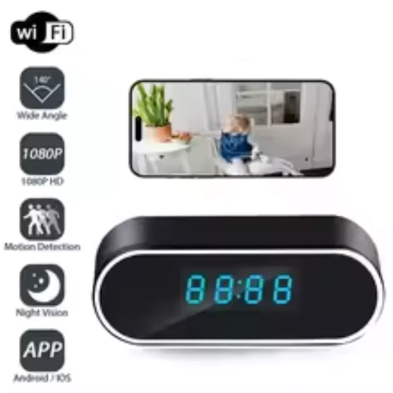 

HD 1080P Alarm Clock Mini Camera Remote Wireless Wifi Control IR Night Vision View DVR Camcorder Home Indoor Monitor Video