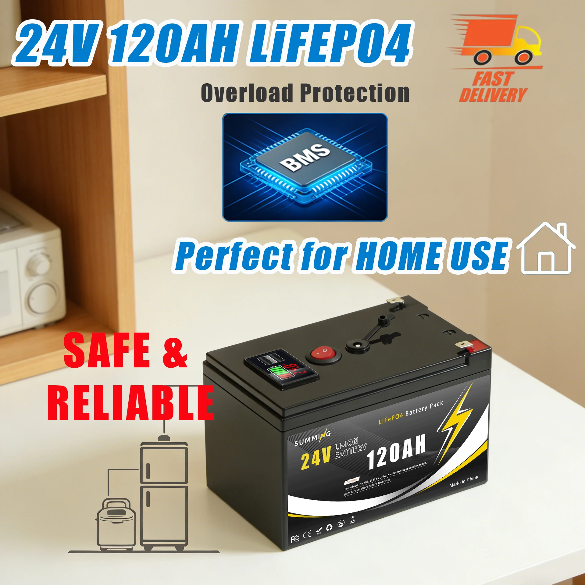 

Upgrade Lithium❄️Battery 24V 120Ah LiFePO4 Rechargeable Battery, Up to 4000+Cycle Times, for Small UPS, Solar Power,Fish☃️Finder