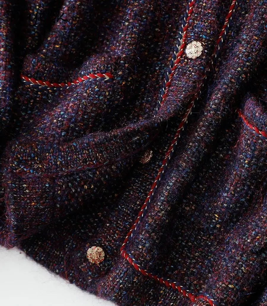 Tcyeek、12% ウール厚みのあるカーディガン、女性ポケットカラフルな糸、ファッションカジュアルニットジャケット、2024 秋冬トップ C48944QM