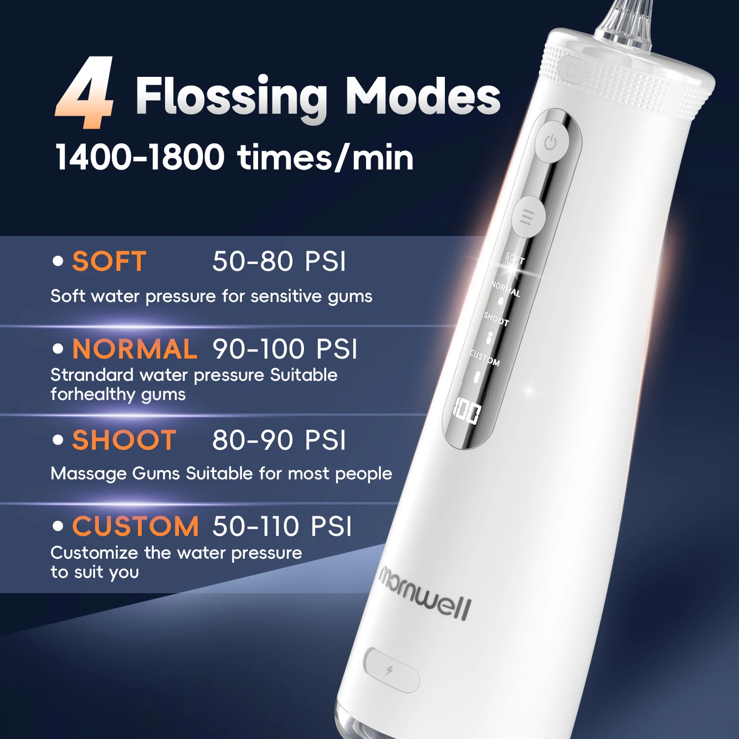 Cordless Acqua Dentale Flosser 4 Jet Tips 4 Modalità 260ML Portatile Ricaricabile Irrigatore Orale IPX7 Impermeabile per la Cura delle Gengive