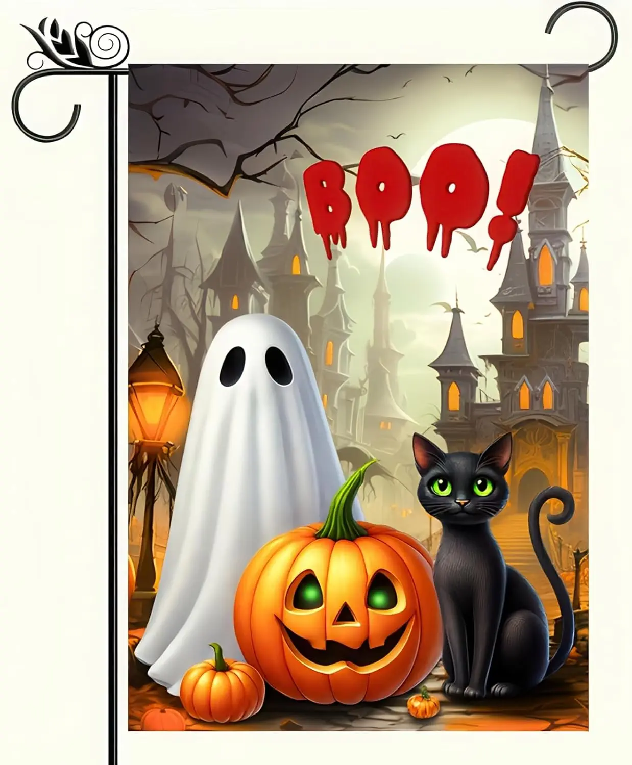 Halloween Welcome Garden Flag 12 x 18 Double Sided Decorations Black Cat BOO Spooky Ghost Pumpkin Garden Flag Holiday Yard Banne