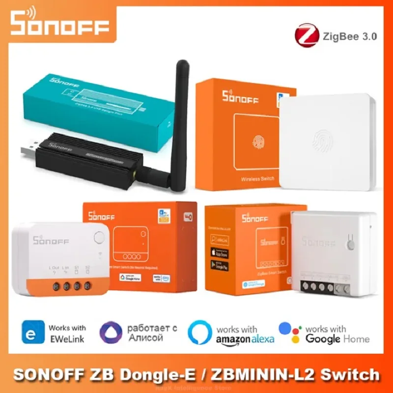 SONOFF Zigbee Dongle-E 3.0 USB Gateway Bridge Hub Via eWelink ZBMINI-L2 Extreme Zigbee 3.0 NO Neutral Wire Required Smart Switch