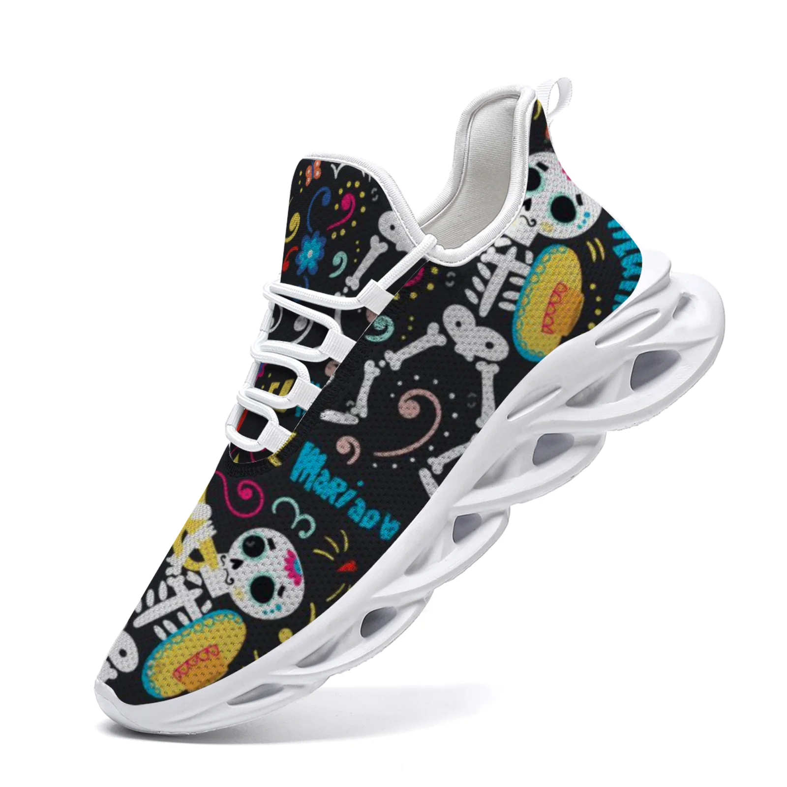 Banda personalizável crânio sapatos esportivos casuais juventude leve tênis de corrida malha sapatos de renda EUR36-48