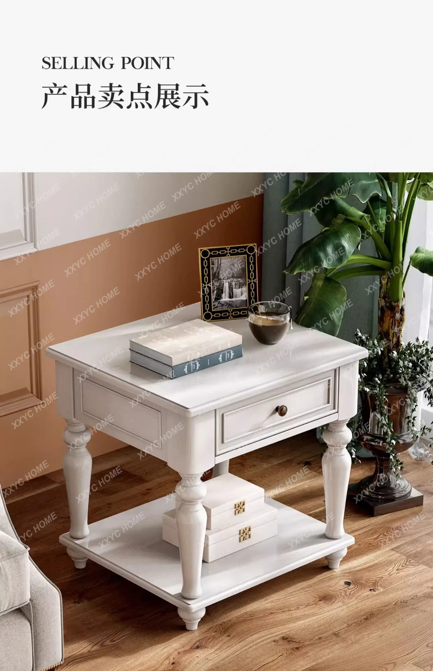Style Solid Wood Small Coffee Table White Modern Minimalist Square Bedside Cabinet