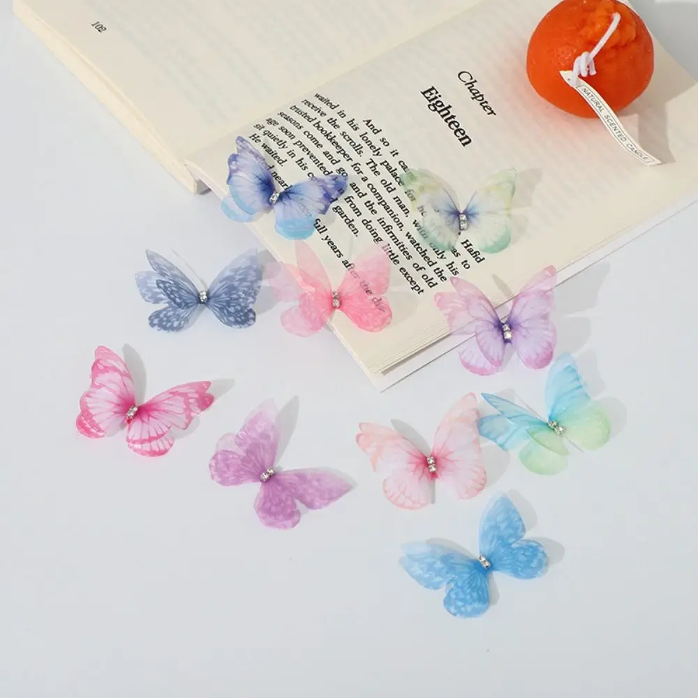3D Organza Fabric Butterfly Appliques Double-layer Gradient Color Simulation Mesh Butterfly Patch Handmade Clothes Sewing Patch