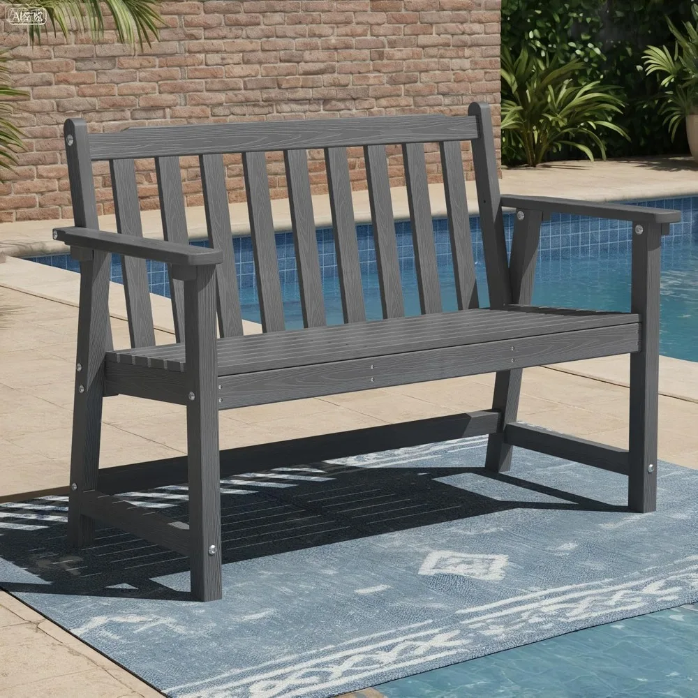 

44" Outdoor Bench, HDPE Weatherproof Garden Bench, 2-Person Porch Benches with 550 Lbs, Waterproof Patio Benches for Outside Ba