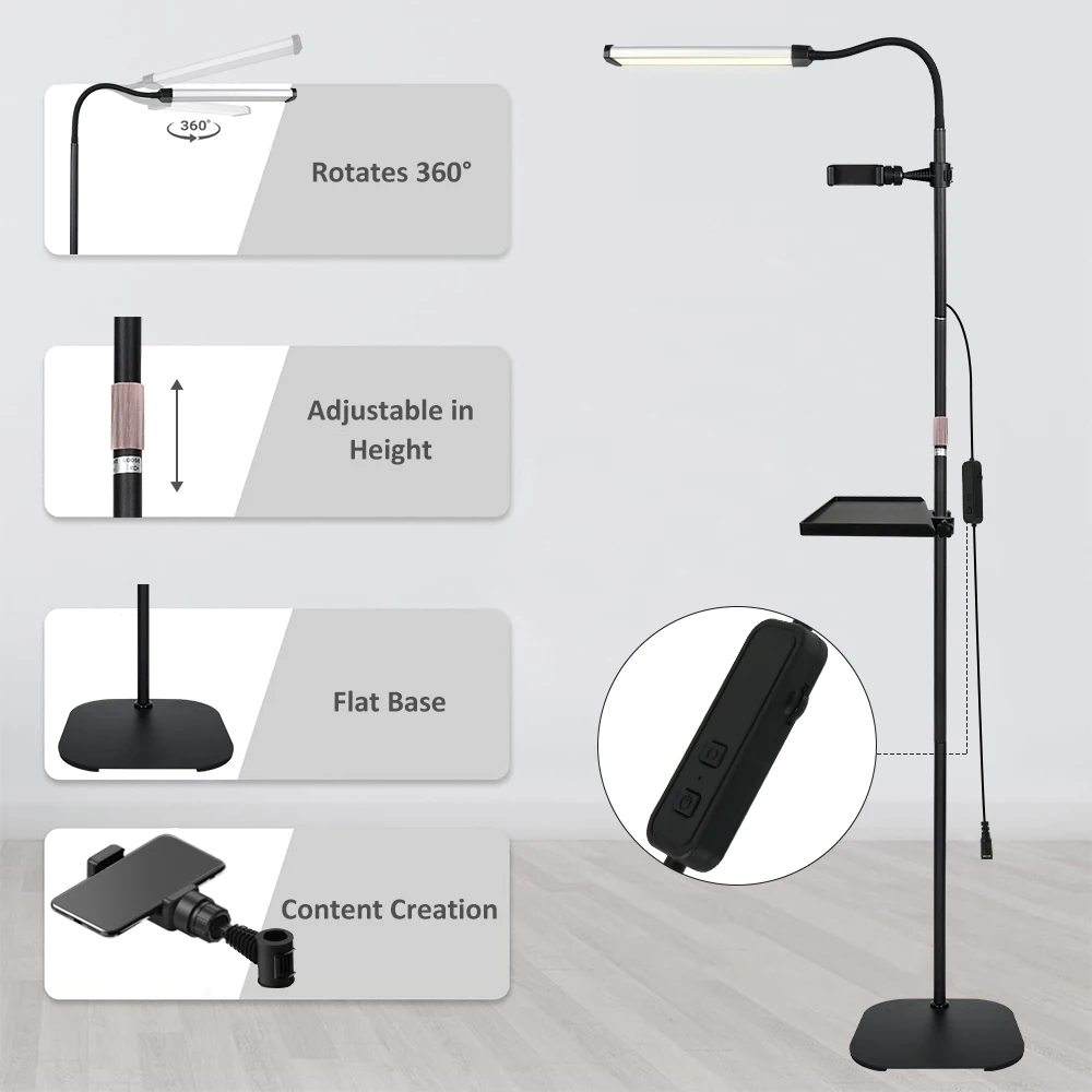 Eyelash LED Floor light Adjustable Gooseneck Dimmable Standing LED Lamp 2 in 1 Lash Light for eyelash Facial Spa Salon Make up