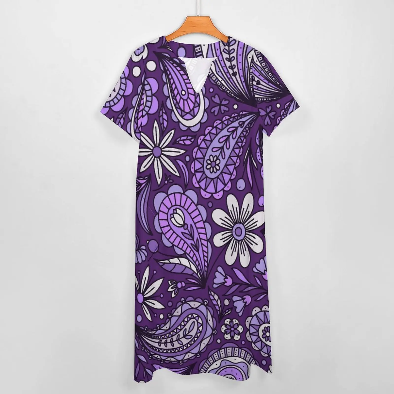 Boho Paisley Dress White And Purple Cute Maxi Dress Estetyczne Casualowe Długie Sukienki Letnie V Szyja Wzór Vestidos 3XL 4XL 5XL