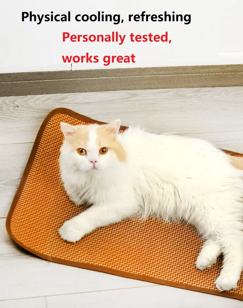 

Cat/Dog Cooling Mat Self Cool Pad Seats Pet Sleeping Mat Breathable Natural Bamboo Rattan Rest Mat for Floor Crate Kennel Travel