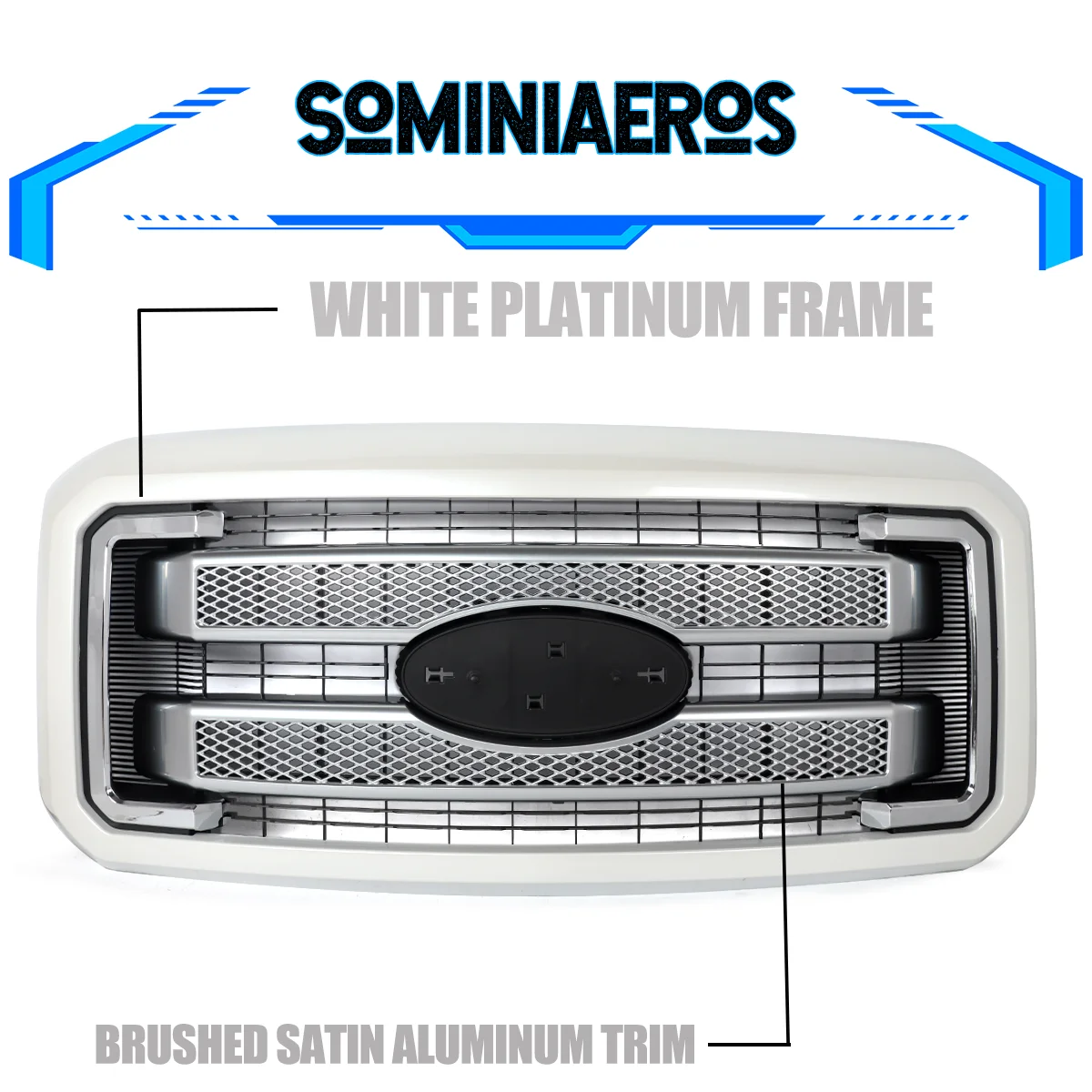 شواية معالجة من البلاتين الأبيض UG لشبكة السباق العلوية Ford F250 F350 F450 F550 Super Duty 2011-2016 المصد الأمامي العلوي