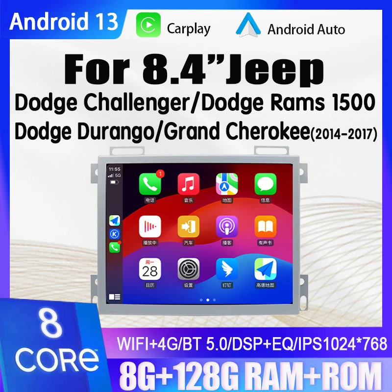 8.4-inch Android 13 for14-17Jeep Grand CherokeeDodge Challenger Ram1500 Durango 4G NavigationCarplay Multimedia CarRadio Player