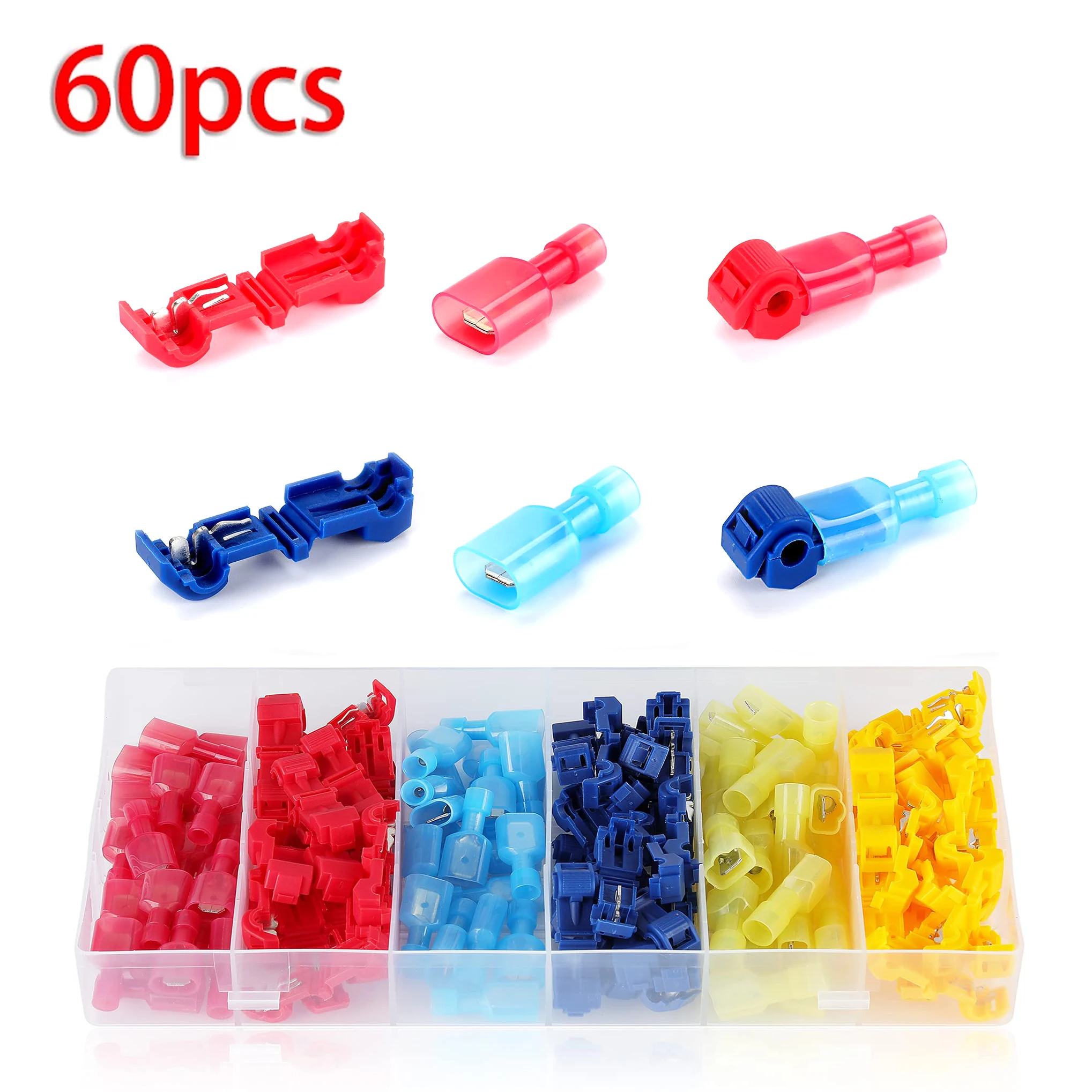 60Pcs T-Tap Connector Quick Electrical Cable Connector Snap Splice Lock Wire Terminal Crimp Wire Terminal Waterproof