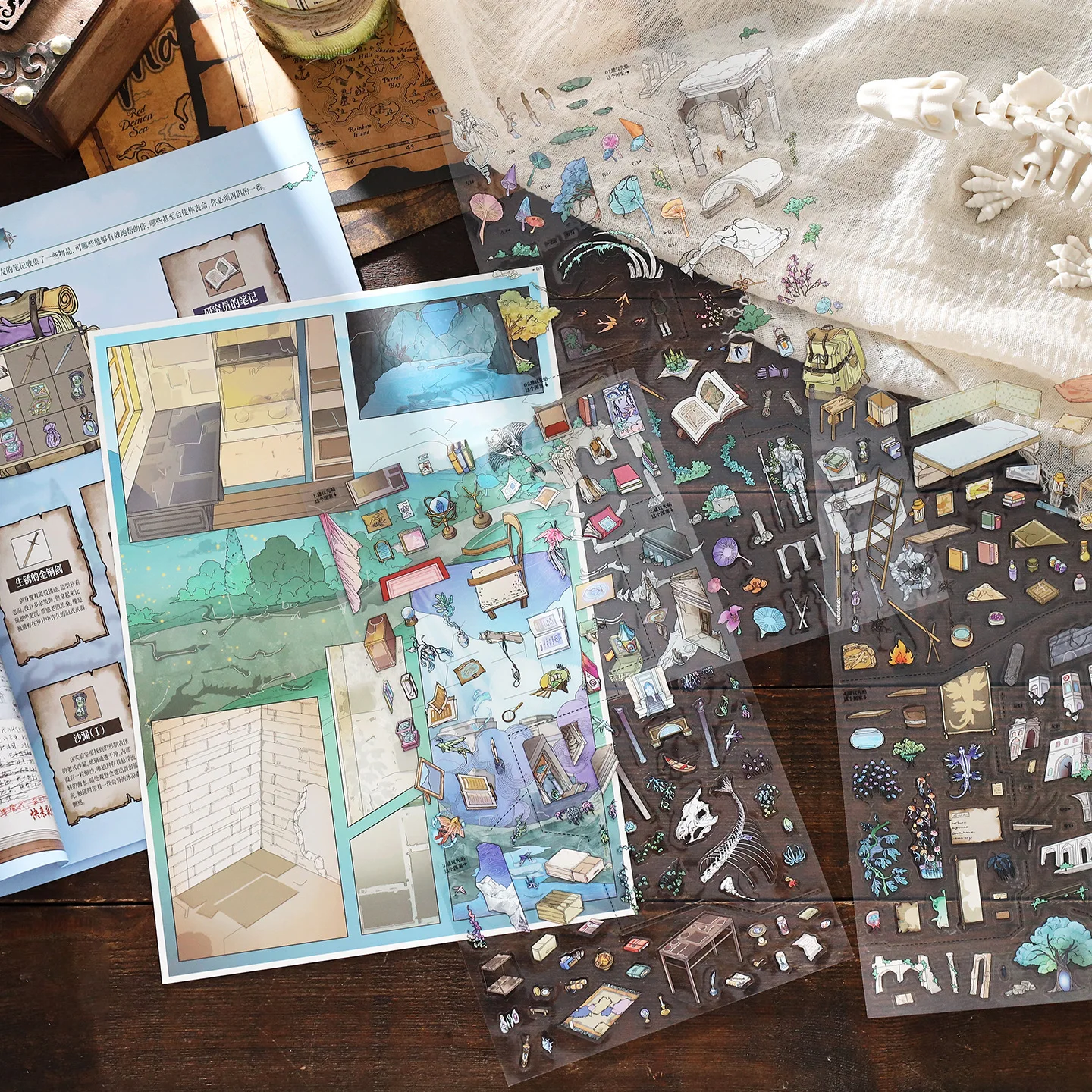 Magical Fantasy Castle Ancient Ruins Layering Scene Stickers Fairy Tale Magic World Cut‑out Paper Stickers DIY Scrapbooking Junk