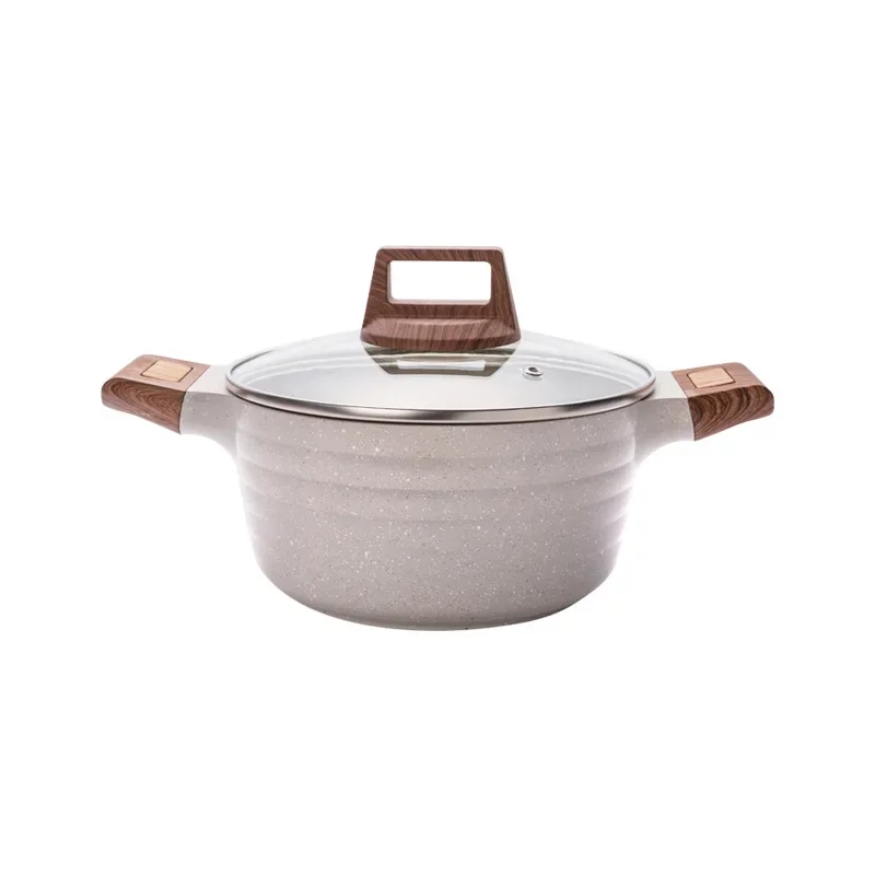 Wood Grain Stone Stew Pot, Non-Stick, Suitable for Induction and Gas Cookers, Two Ears Cooking Pot Set, Durable Cookware