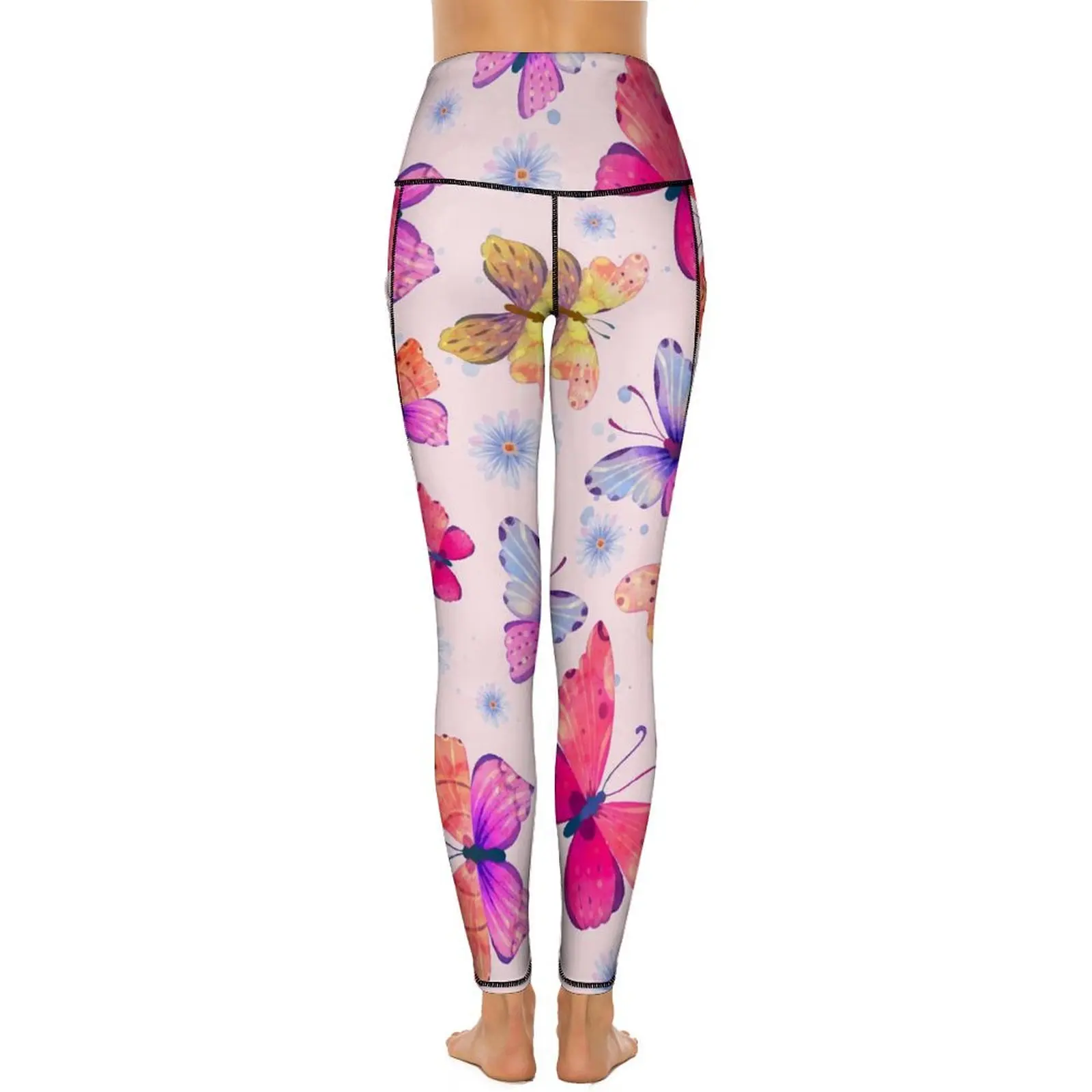 Leggings de mariposas para mujer, pantalones de Yoga con realce de animales, sexys, rosas y dorados, mallas elásticas Kawaii, mallas deportivas gráficas para gimnasio