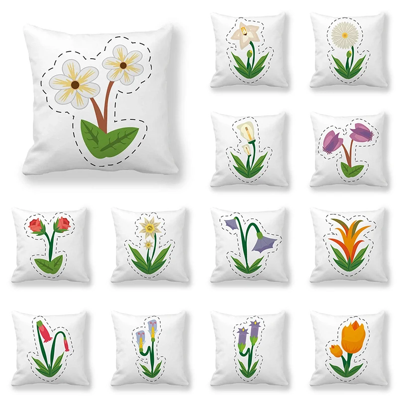 Flower series cartoon tulip daisy pillowcase living room sofa cushion cover office chair pillowcase bedroom home decoration