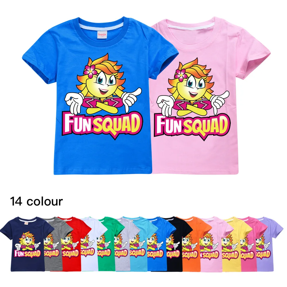 Girls Boys T-shirts Fun Squad Gaming Summer Kids Tops Cotton Casual Children Clothes Anime Cosplay Short Sleeve Pullover Tee