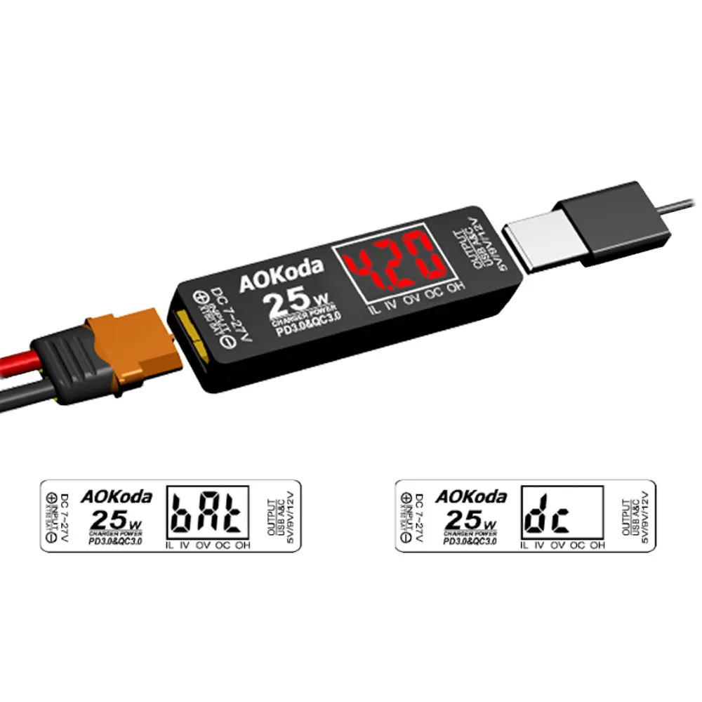 AOKoda XT60-PD3.0 Lipo Charger,Overload Short Protection