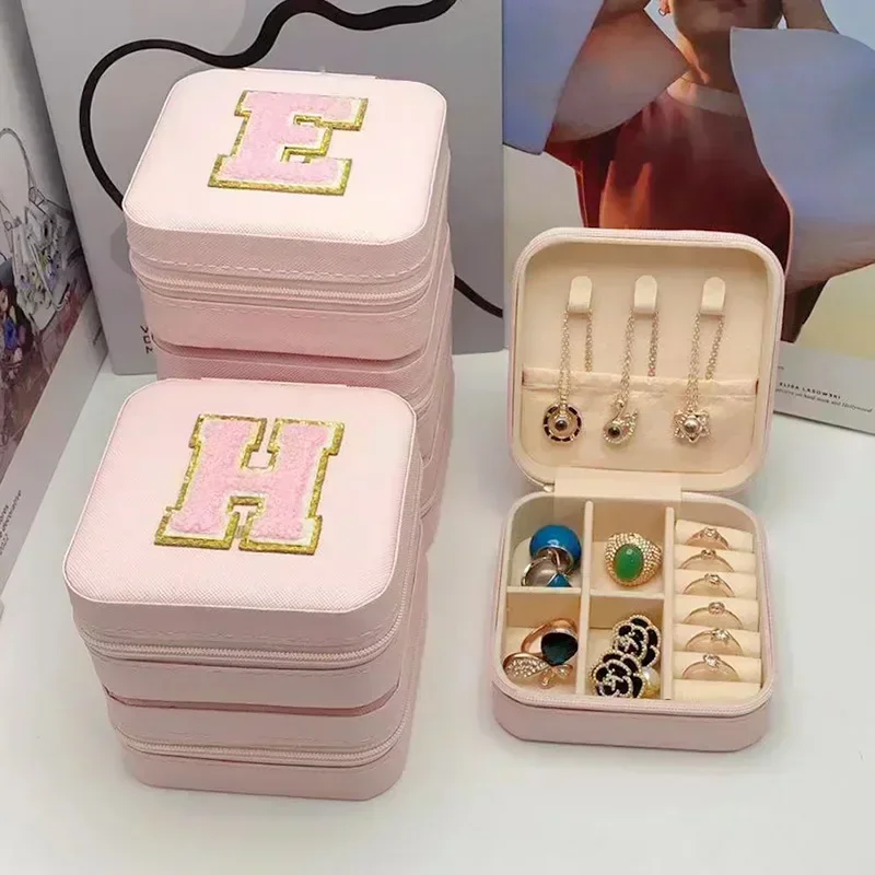 Mini Jewelry Storage Box Bridesmaid Gift Ideas Travel Jewelry Case Initial Letter with Name Birthday Party Box Mother's Day Gift