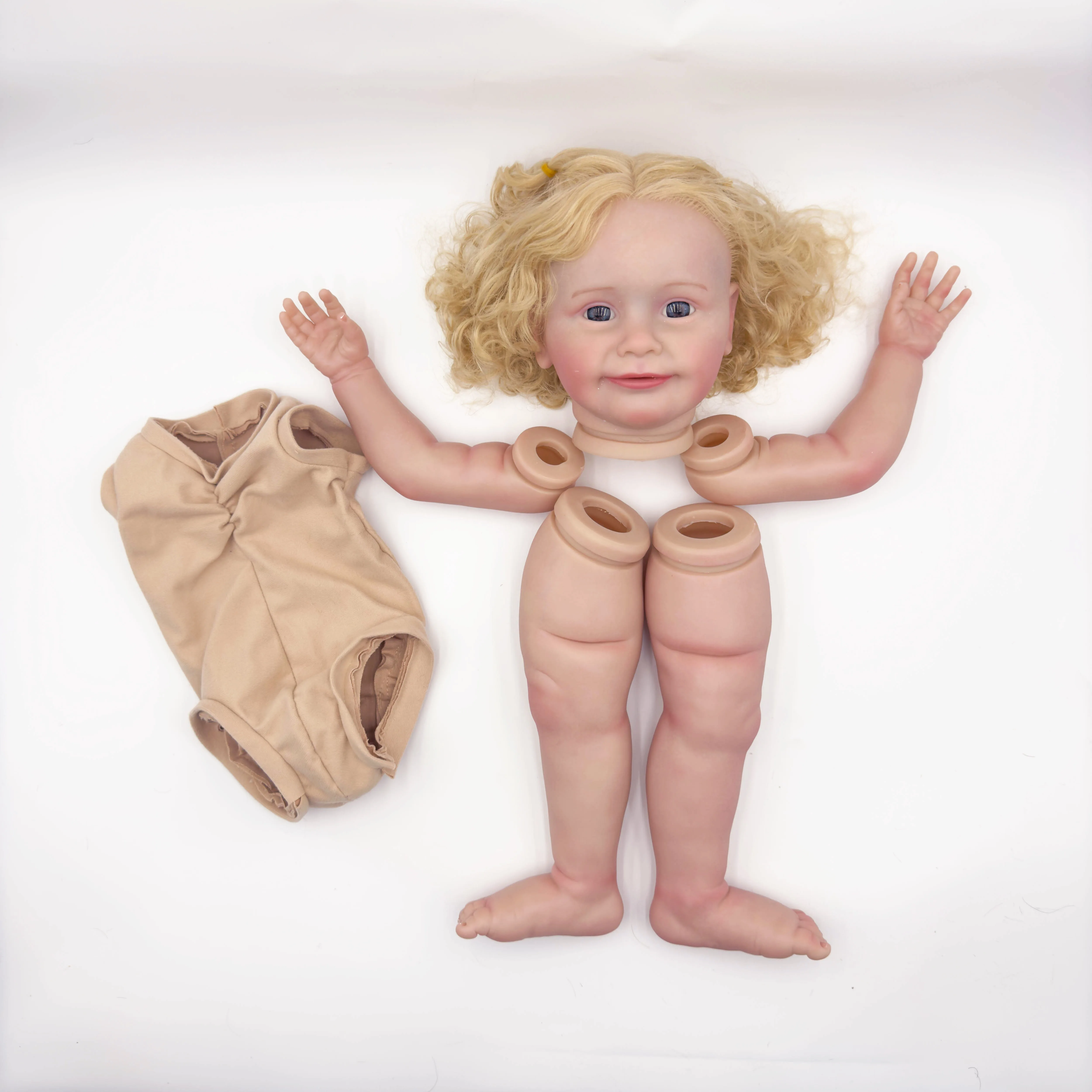 24inch Zoe Unfinished Lifelike Reborn Doll Kit Painted DIY Toy Doll Parts with blond Curly Blond Hair Cloth Body