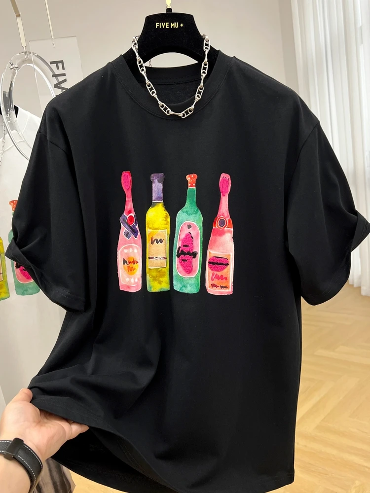 plus Size 300 Pou Large Version Loose Fit Pure Cotton round Ne ort Sve T-irt Women Summer Unique Print f Sv...