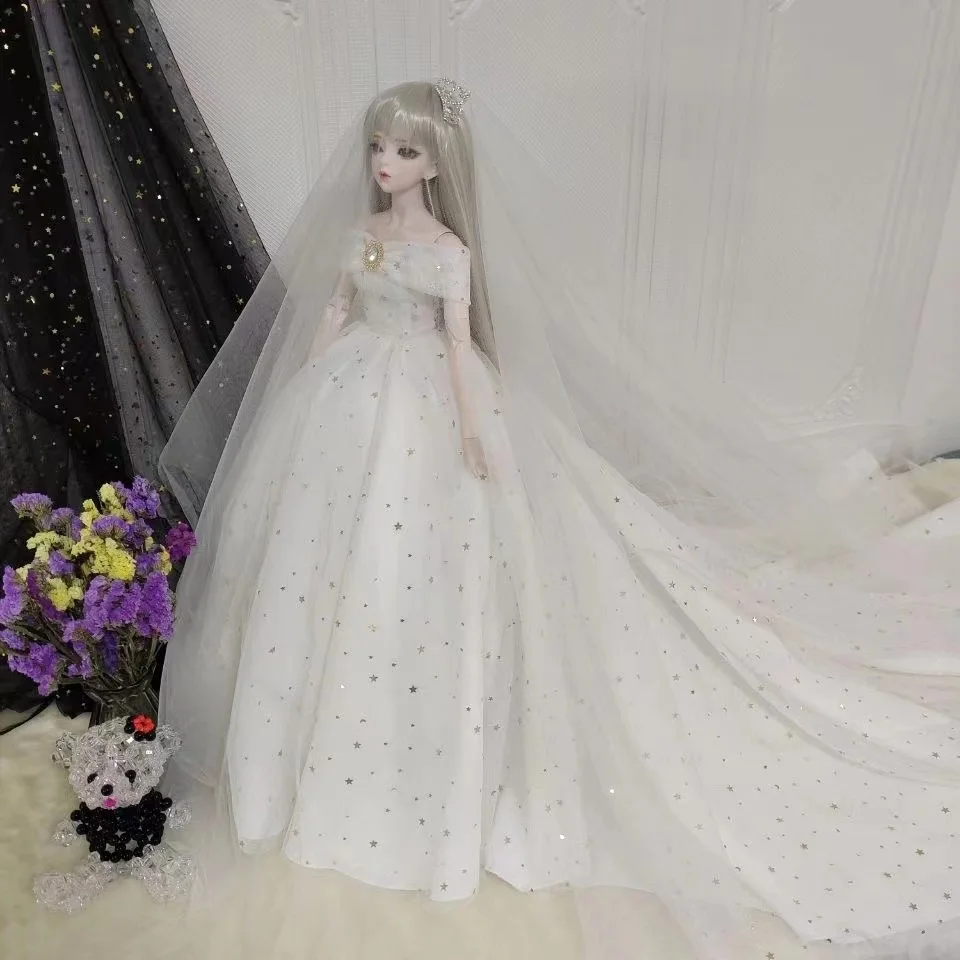 Gonna per bambola da 60 cm 1/3 Abito per bambola BJD Abito da sposa bianco Accessori regalo di nozze per bambola