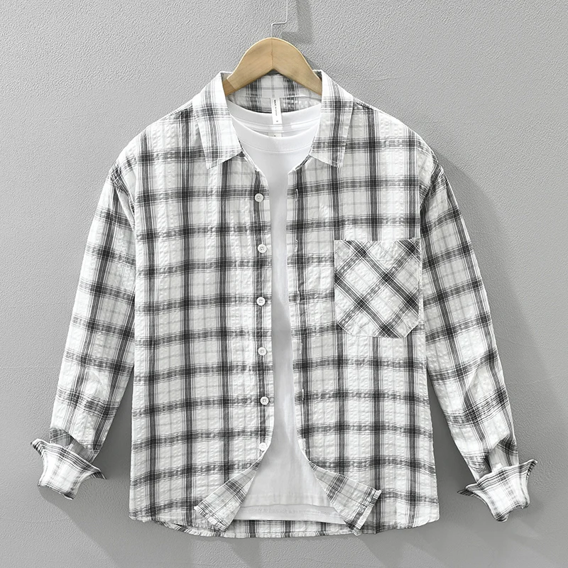 

2025 Autumn New Plaid Shirt for Men Cotton Loose Long Sleeve Shirts Oversize Fashion Men's Clothing