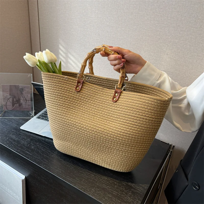 Women Fashion Bohemia Style Beach Bag Raffia Rattan Holiday Handbag and Vacation Hat Suit Weave Straw Summer Casual Tote