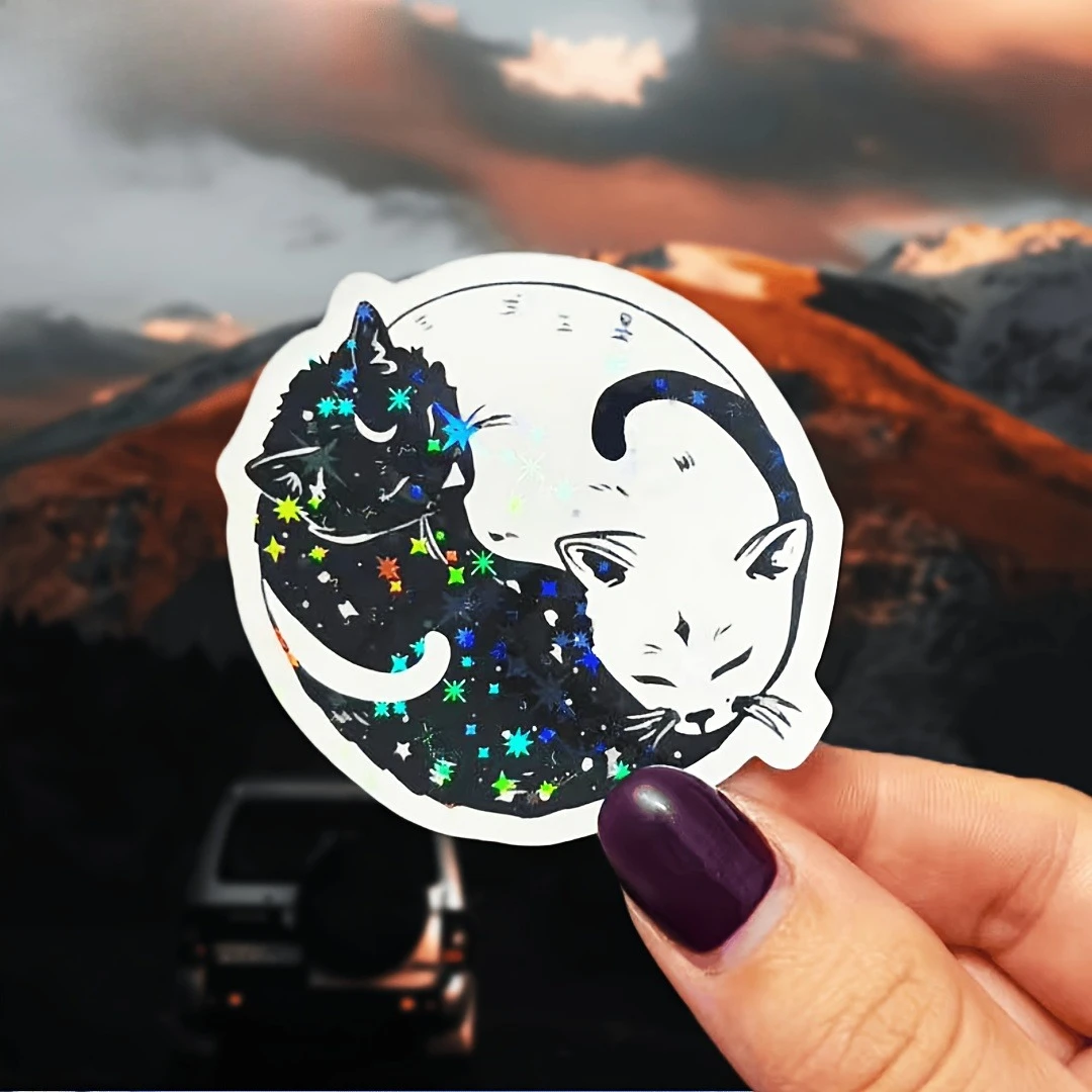 4 Stück Yin-Yang-Katzen-Aufkleber, schwarz-weiße wasserdichte Vinyl-Aufkleber für Auto, Laptop, Wasserflasche