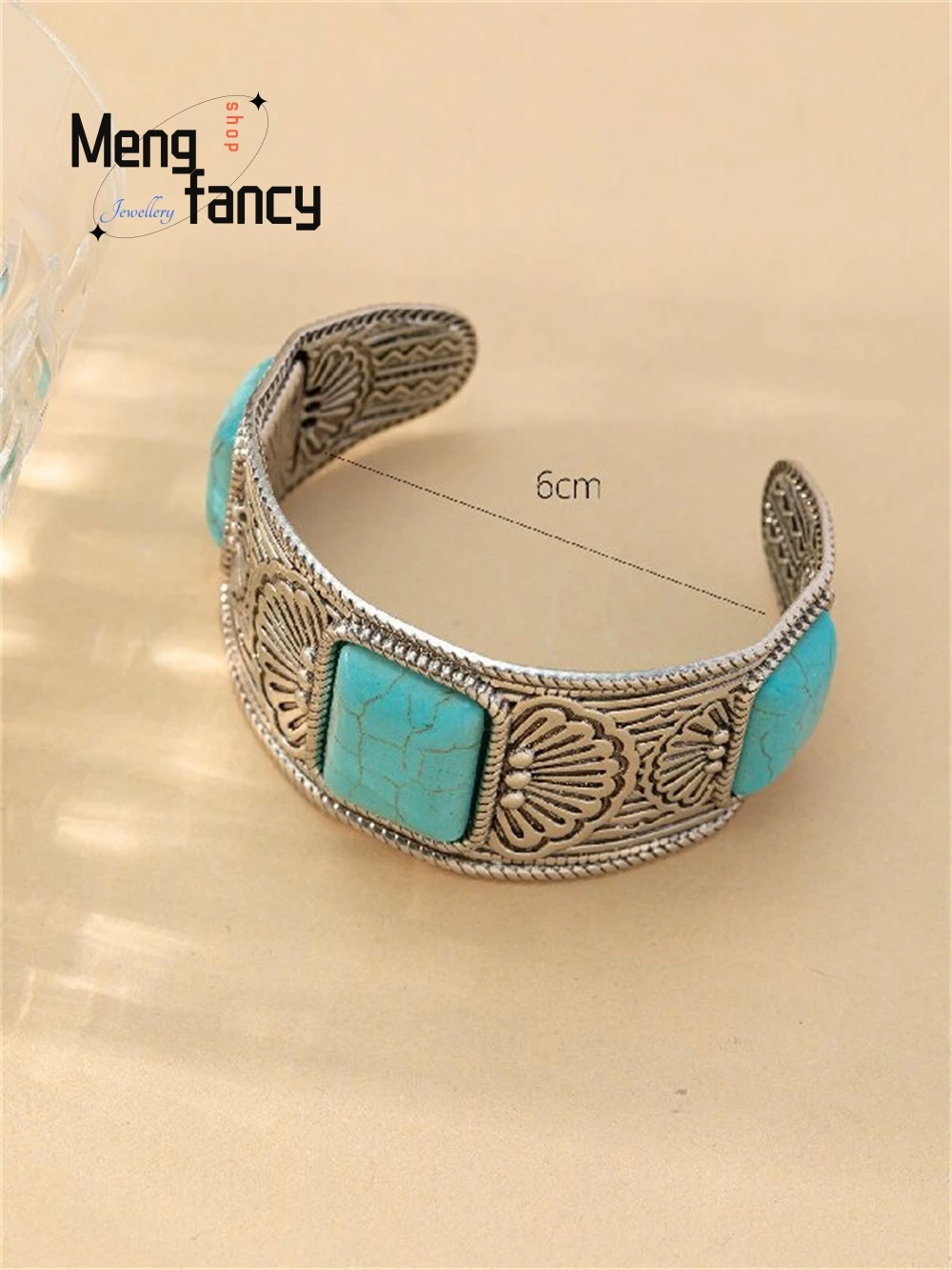 

Exquisite A New Bohemian Style Simple Fashionable Square Patterned Turquoise Iron Bracelet Fashion Jewelry Elegant Best Selling
