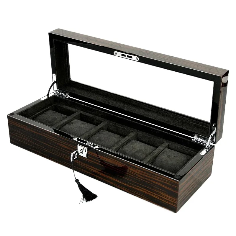 Ebony Bark Watch Display Lock Cases 3 6 10 15 Slots Wooden Watch Box Piano Baking Varnish Watch Organizer Customizable Logo OEM