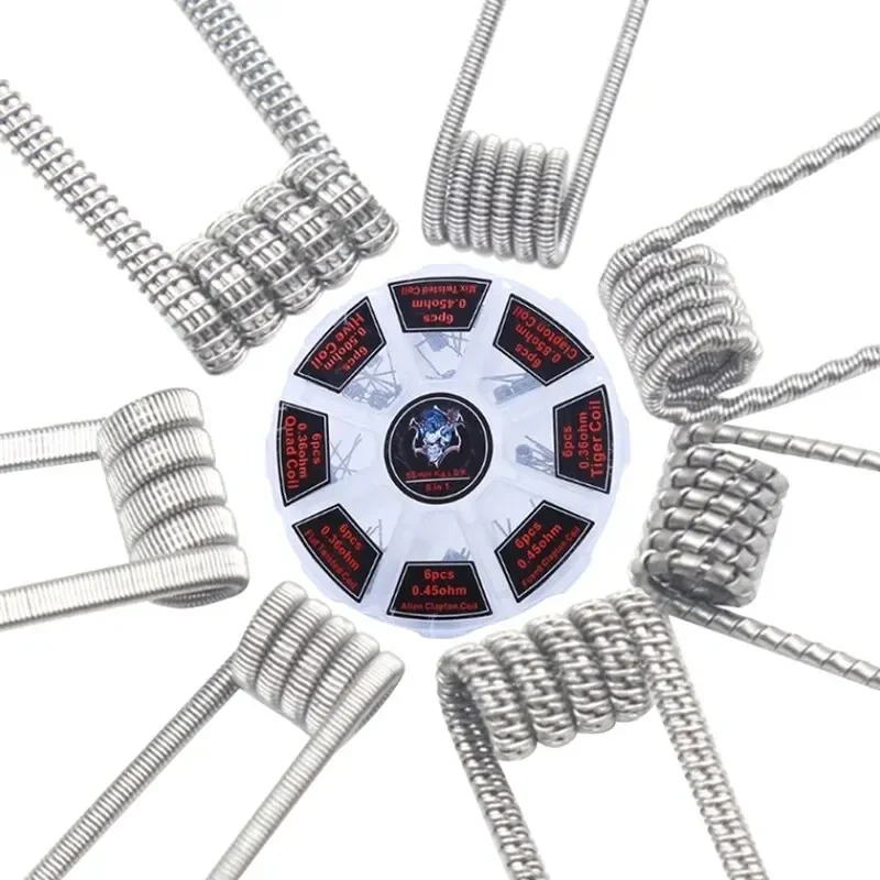 48Pcs/Set Pre Built Coils RTA RDA Flat Twisted Fused Clapton Quad Hive Alien 8 in 1 Resistance Wire Premade Coil