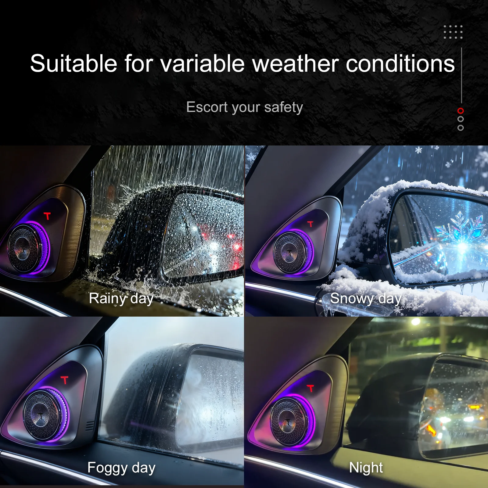  For Tesla Model 3/Y 4D Rotating Hi-Fi Speaker Lights with Blind Spot Warning, OEM Fit, Plug & Play, No Programming, Sync with F