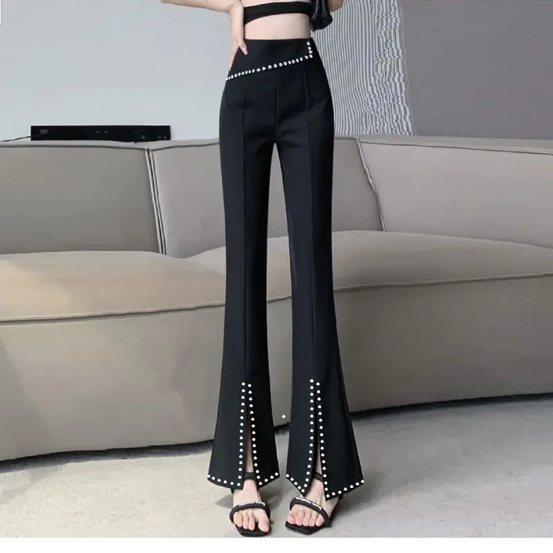 Micro Flared Pants for Women Slimming Casual Pants Fashionable Cropped Pants Split Flared Pants