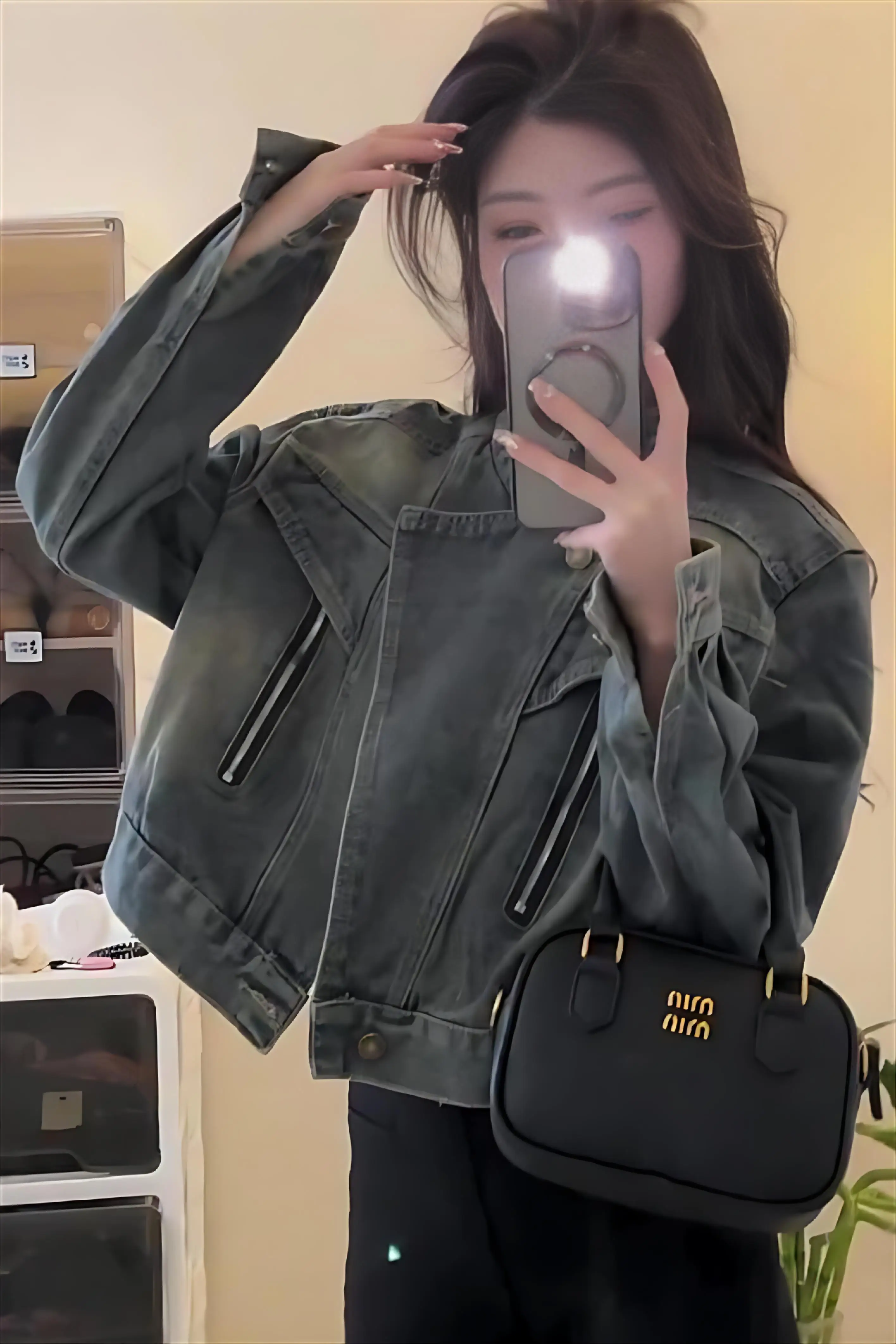 

Denim Coat Women Womens Autumn Grid Double-Faced Waist-Closed Plaids Elegant Standneck Asymmetrical Student Notched Striped