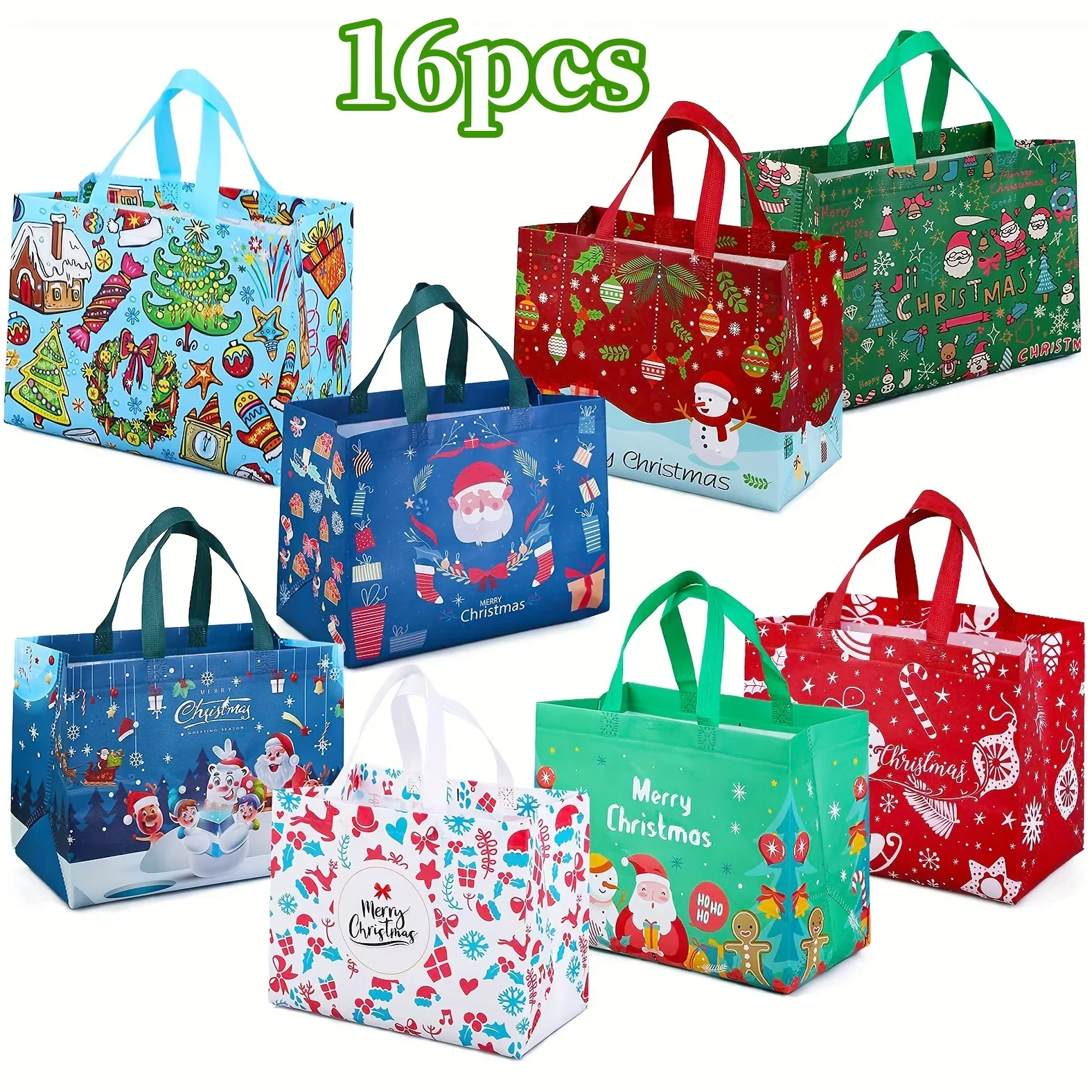 

16pcs Large Christmas Gift Bags with Handles Reusable Non-Woven Tote Bags for Holiday Presents Party Favors Foldable Durable