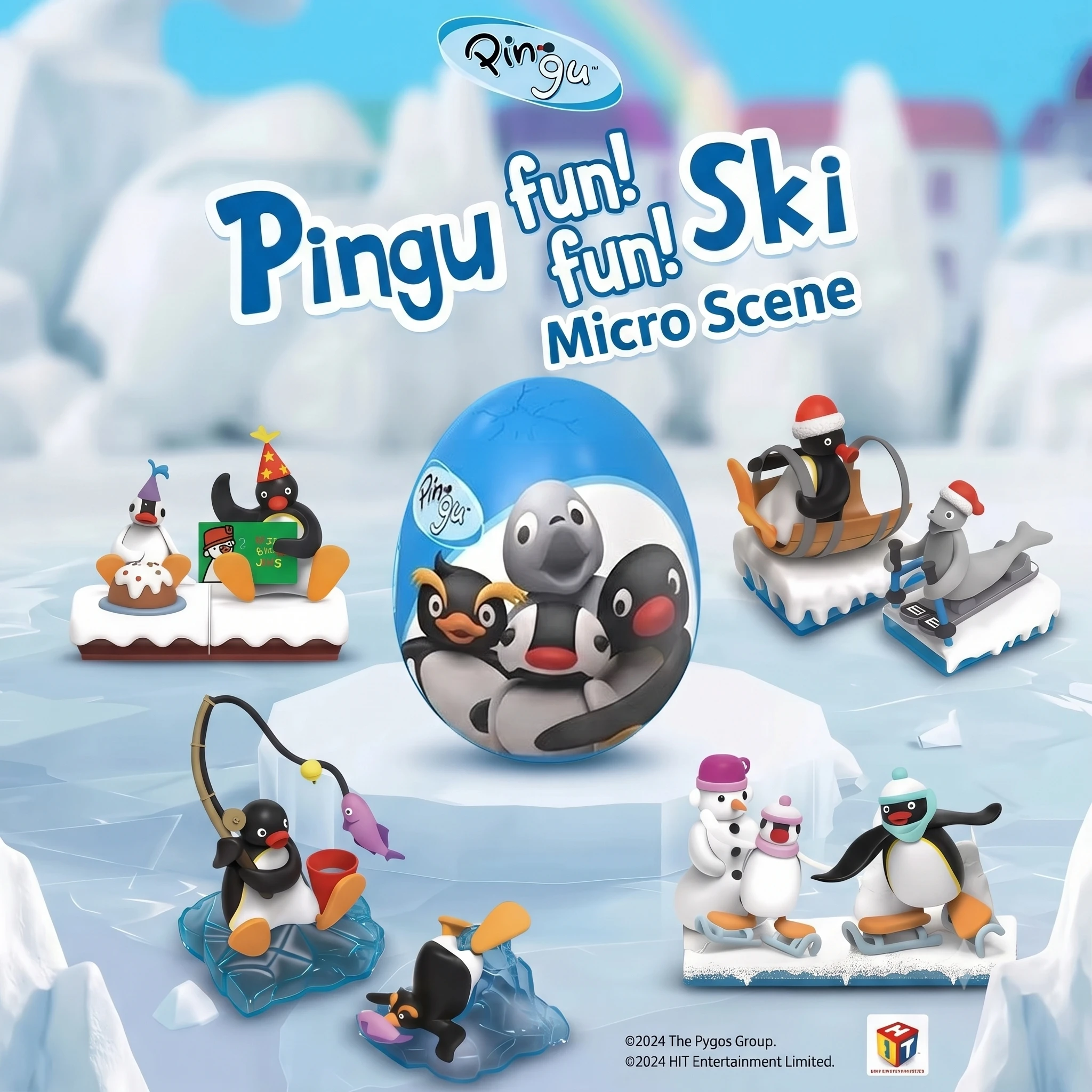 Pingu Penguin Ski Series Surprise Blind Egg Mini Micro Scene Gacha Anime Collectible Figure Ornament Birthday Christmas Gift