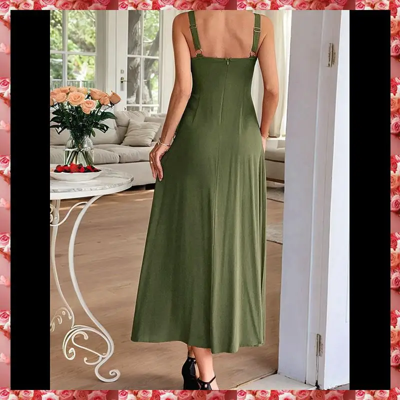 Abito lungo da donna a righe con cinturino per spaghetti ritagliato Abito lungo fluido