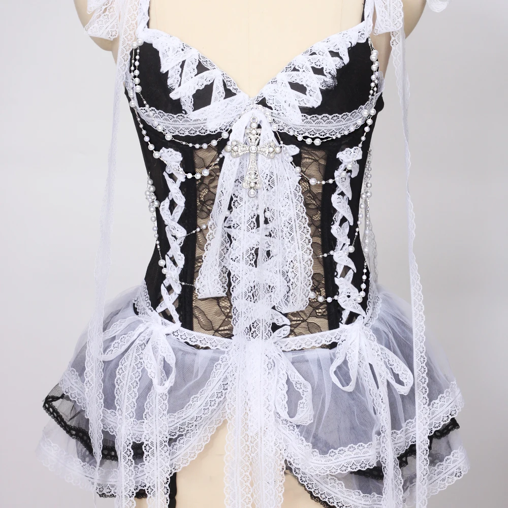 black and white goth dress Skull Striped Gothabilly Dress – DraculaClothing main image 0