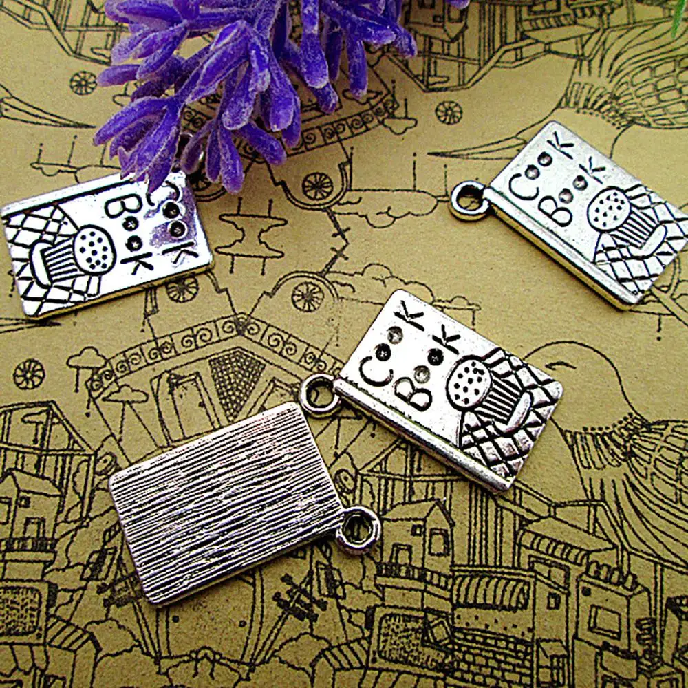 

60pcs--12 x 17 mm Cook Book Charms For Jewelry Making Diy Findings Antique Silver Color Alloy Pendants