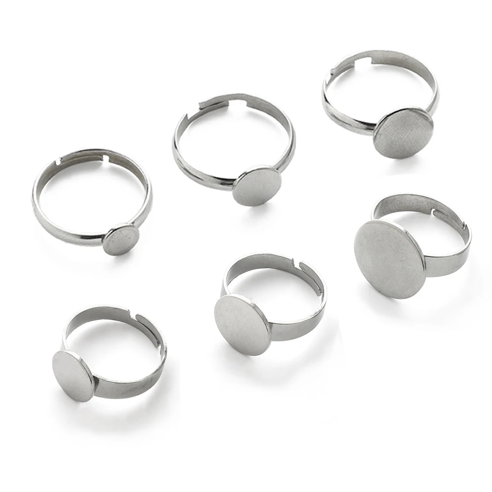 10Pcs Stainless Steel Flat Circle Pad Bezel Ring Base 6mm-15mm Round Blanks Glue in Ring For Diy Ring Jewelry Making Accessories