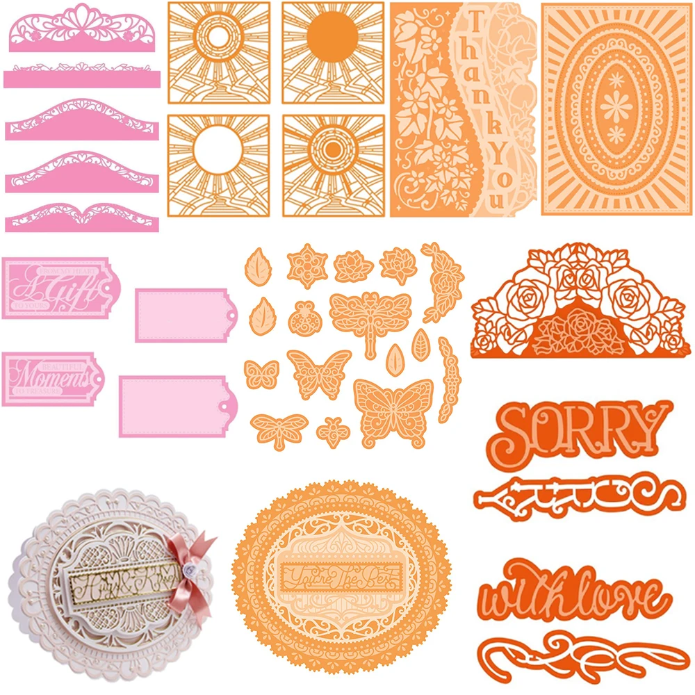 Lace Edge Border Background Metal Cutting Dies Set Layering Sentiments Words Mold For DIY Scrarpbooking Paper Craft Cards Making
